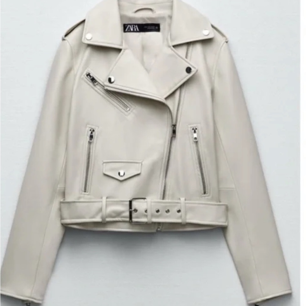 Zara faux leather biker jacket cream XL